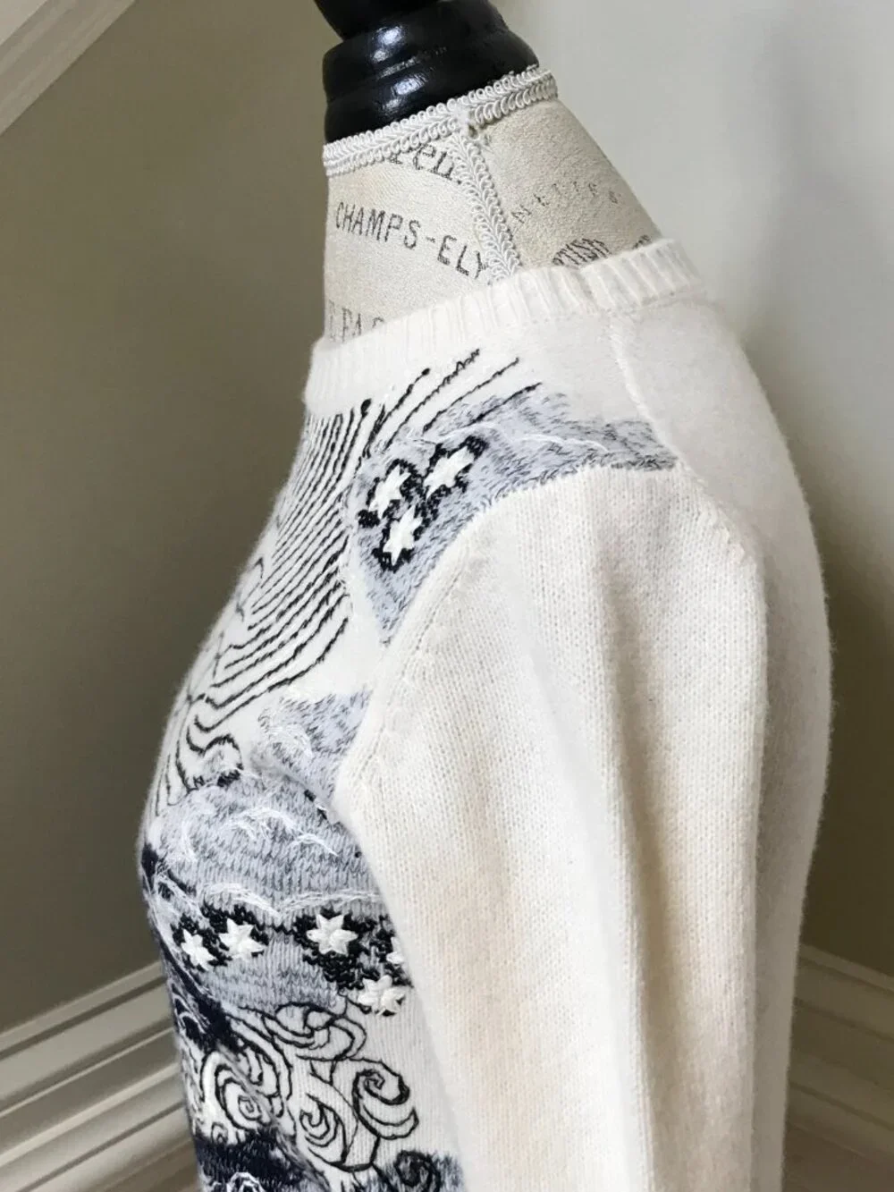 Christian Dior Le Soleil 2020 Sweater Womens 4 40 Cream Black Cashmere Crew Neck